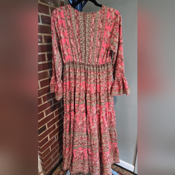 Anthro Boemo Tiered Maxi Dress Sz L LP – Floral Boho Whimsy Paisley Cottagecore - Picture 3 of 6